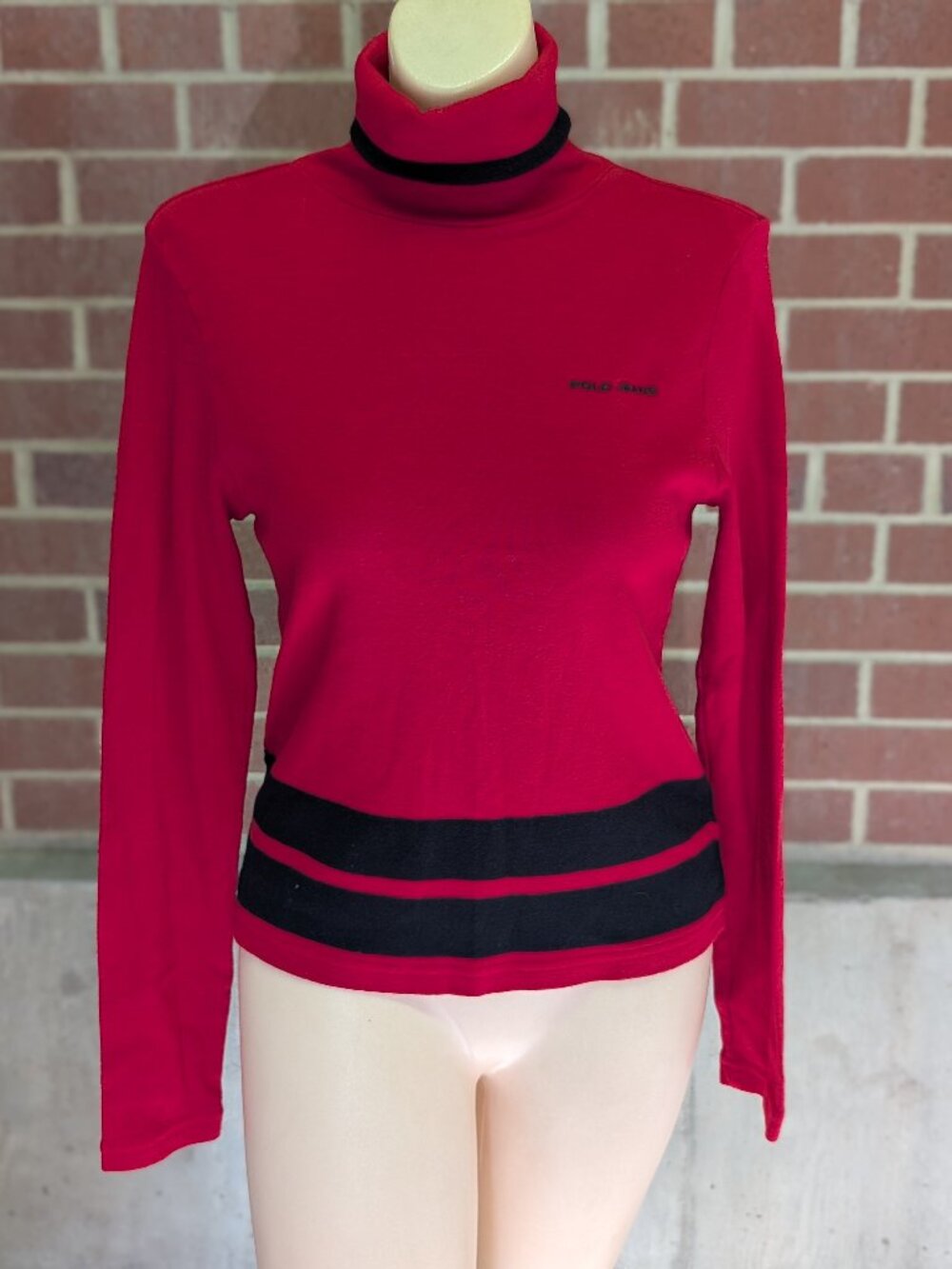 Vintage Y2K Polo Jeans Co Ralph Lauren Red Turtleneck Top Cotton Women's Medium